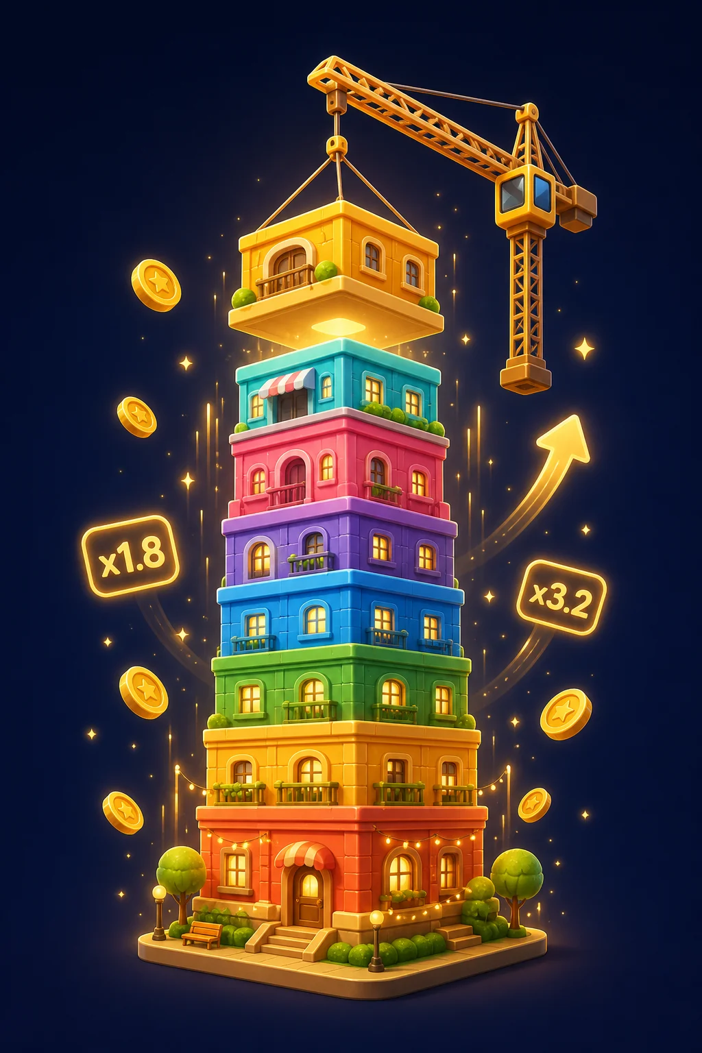 Tower Rush Screenshot - Turm mit Multiplikator x3,24 und Cash-Out-Button